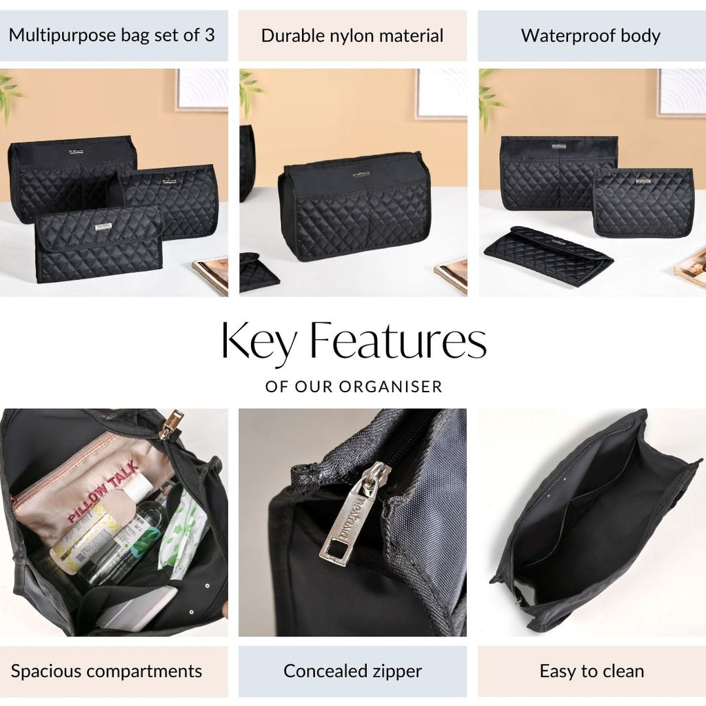 Multipurpose Travel Pouch Set Of 3 Black Nestasia