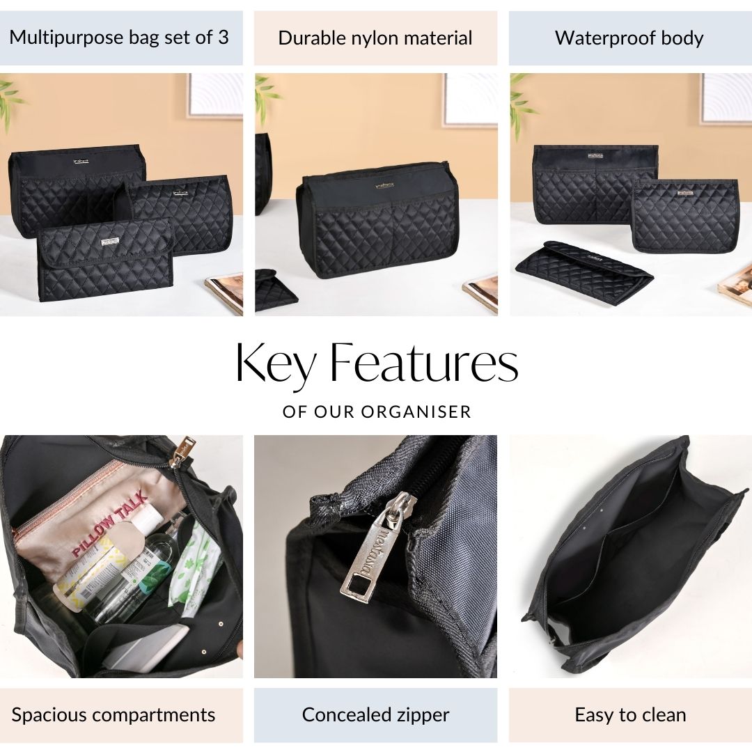 Multipurpose Travel Pouch Set Of 3 Black Nestasia