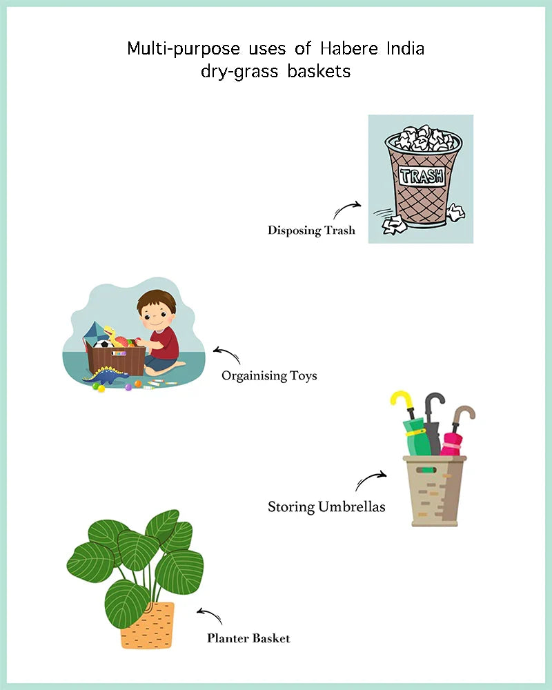 Natural Seagrass Trash Bin for Bedroom, Bathroom, and Office Use - Medium