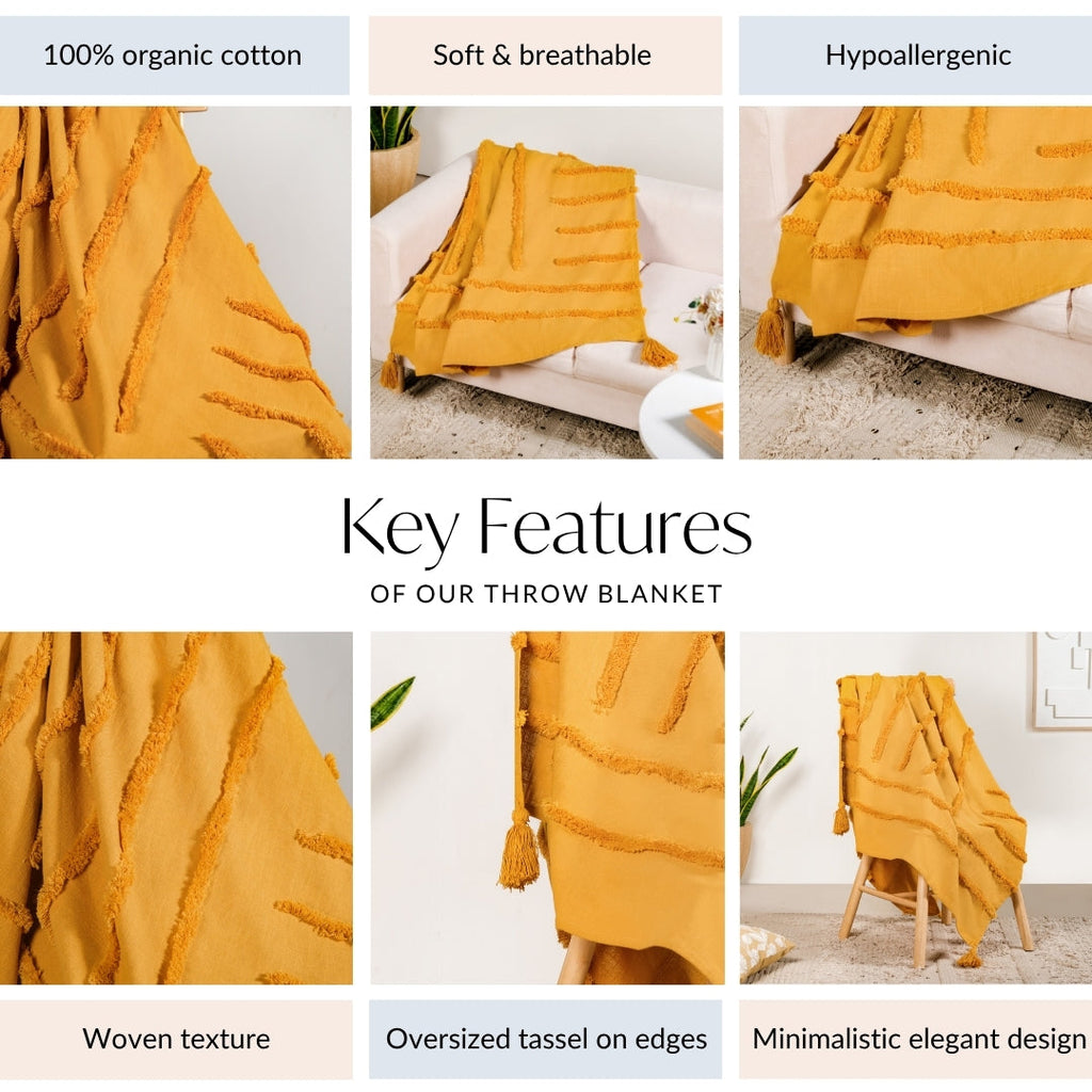Mustard Morning Tufted Pure Cotton Throw Nestasia