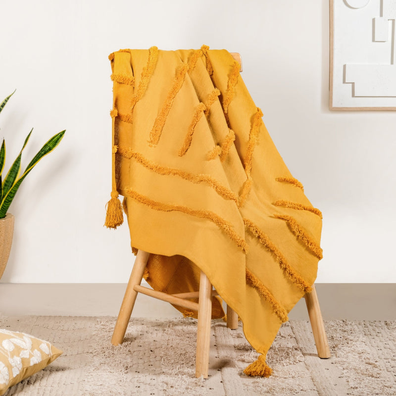 Mustard Morning Tufted Pure Cotton Throw Nestasia