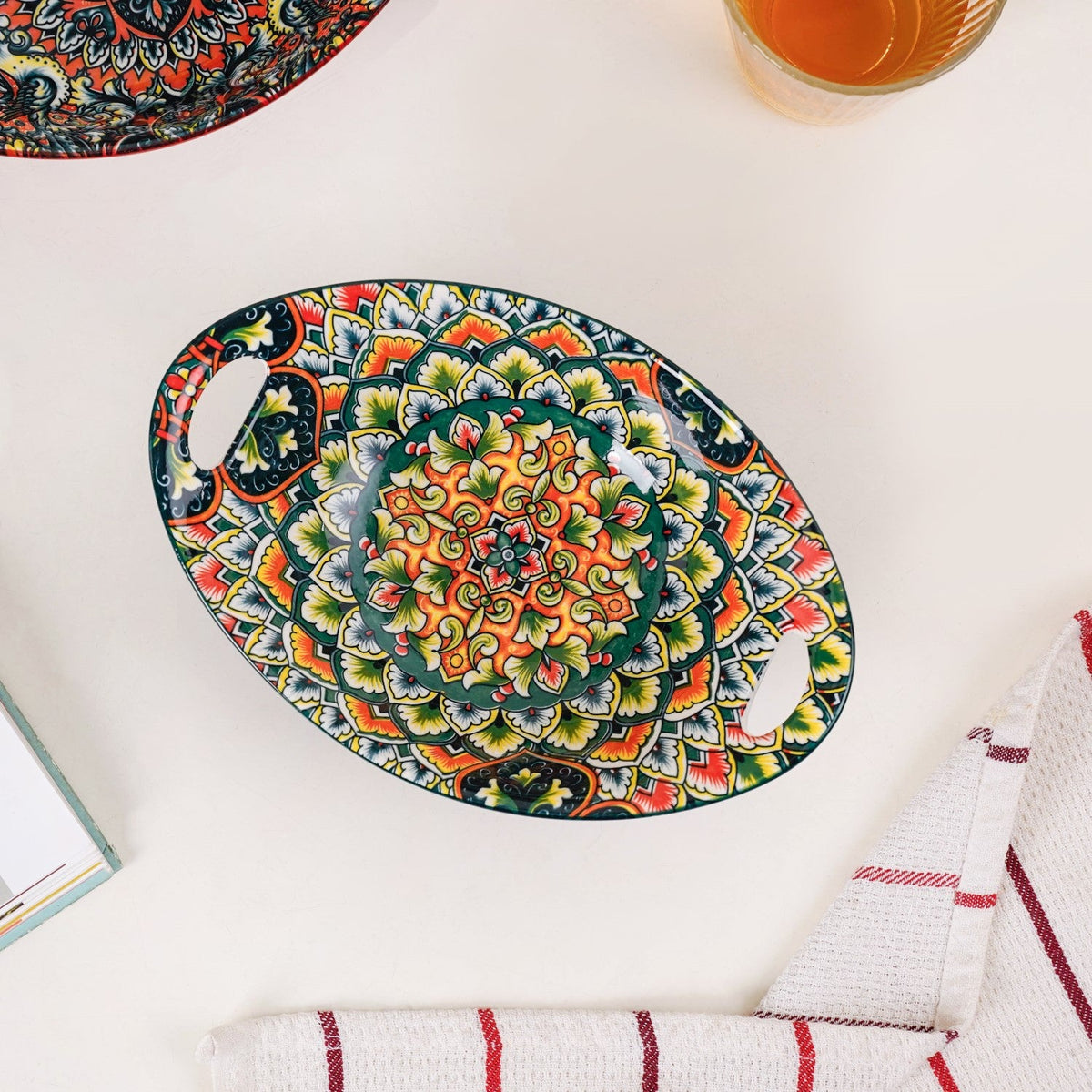 Green Mystic Mandala Long Dish With Handles 400ml Nestasia