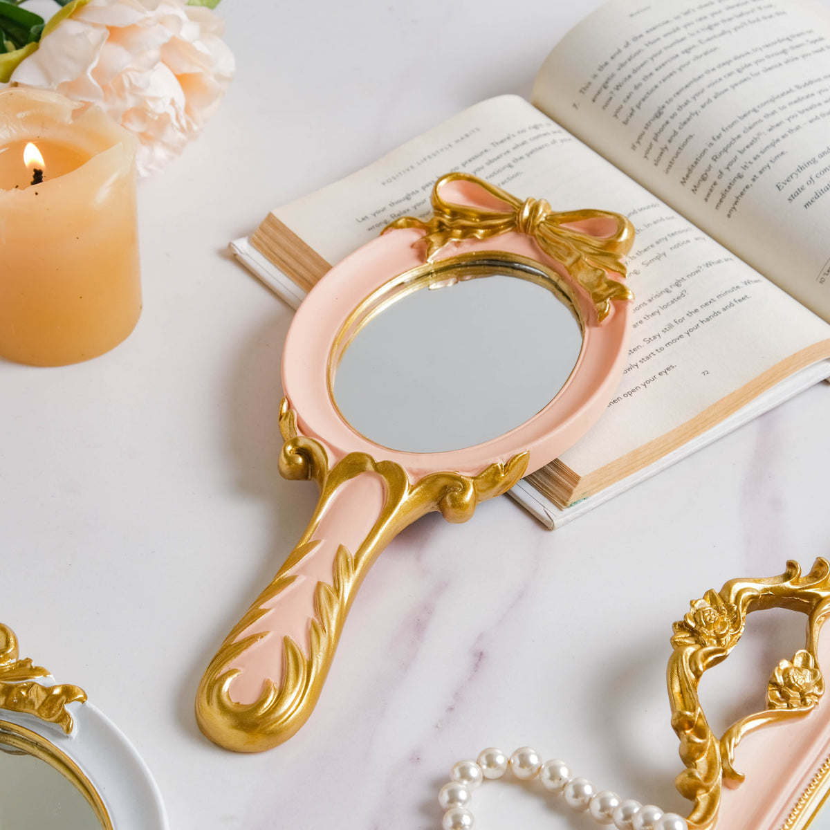 Venus Vanity Handheld Mirror Pink Nestasia