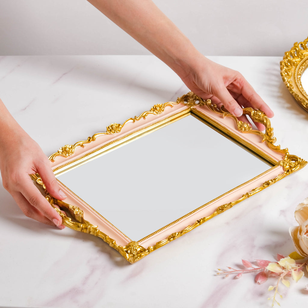 Theia Glam Square Gold Tray With Handles Nestasia