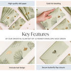 Oriental Glam Designer Set Of 12 Money Envelope Sage Green Nestasia