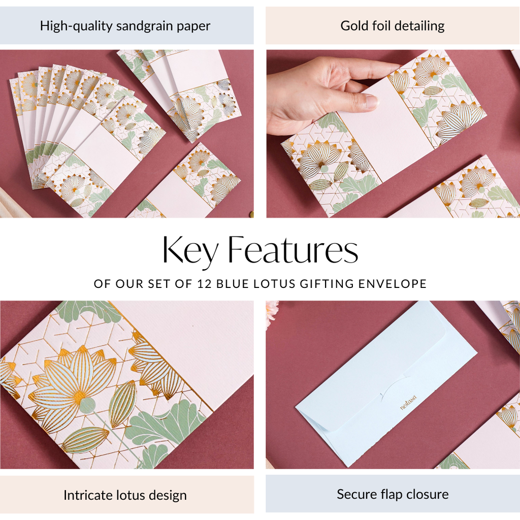 Set Of 12 Blue Lotus Money Gifting Envelope Nestasia