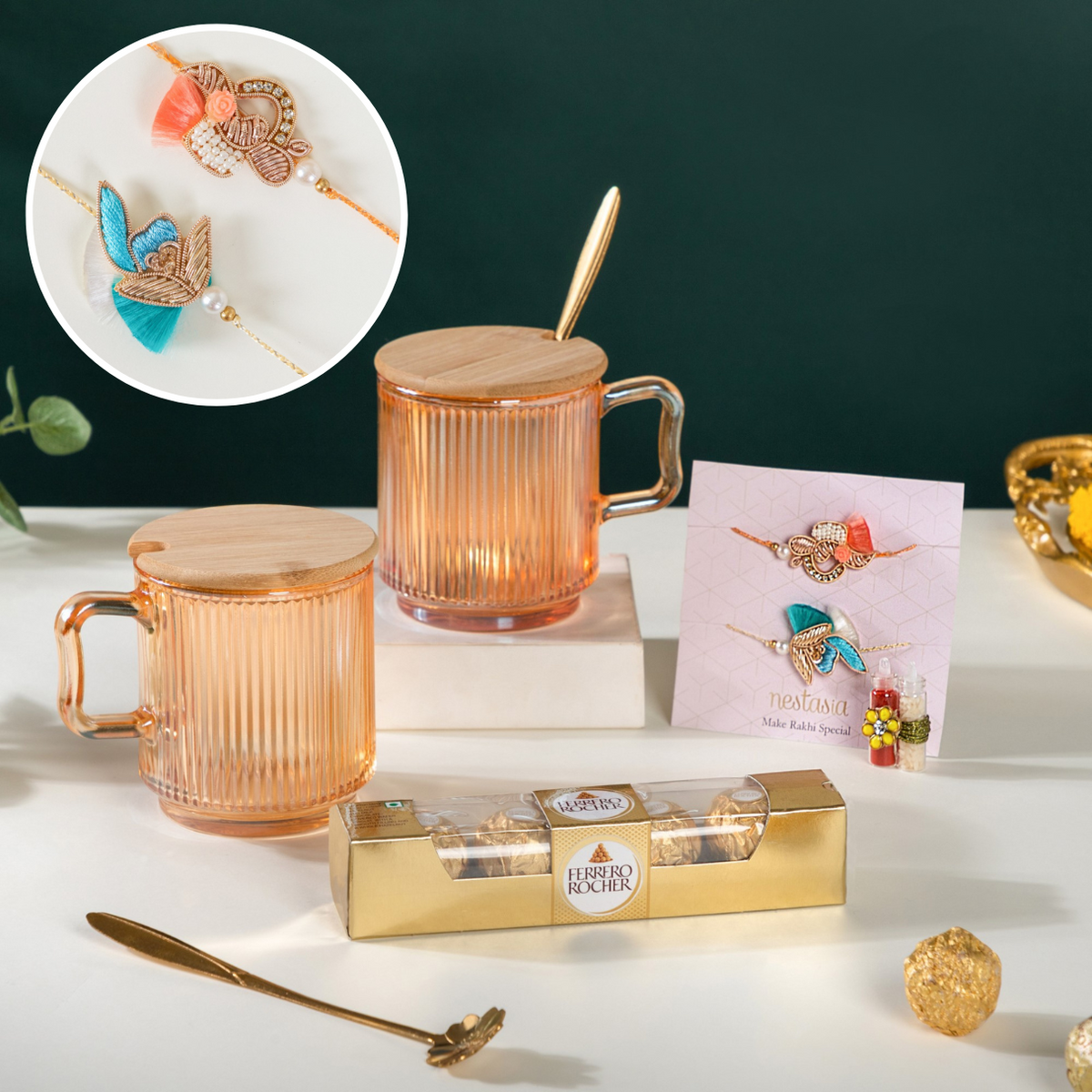 Tea Cup Rakhi Gift Hamper Set Of 4 Nestasia