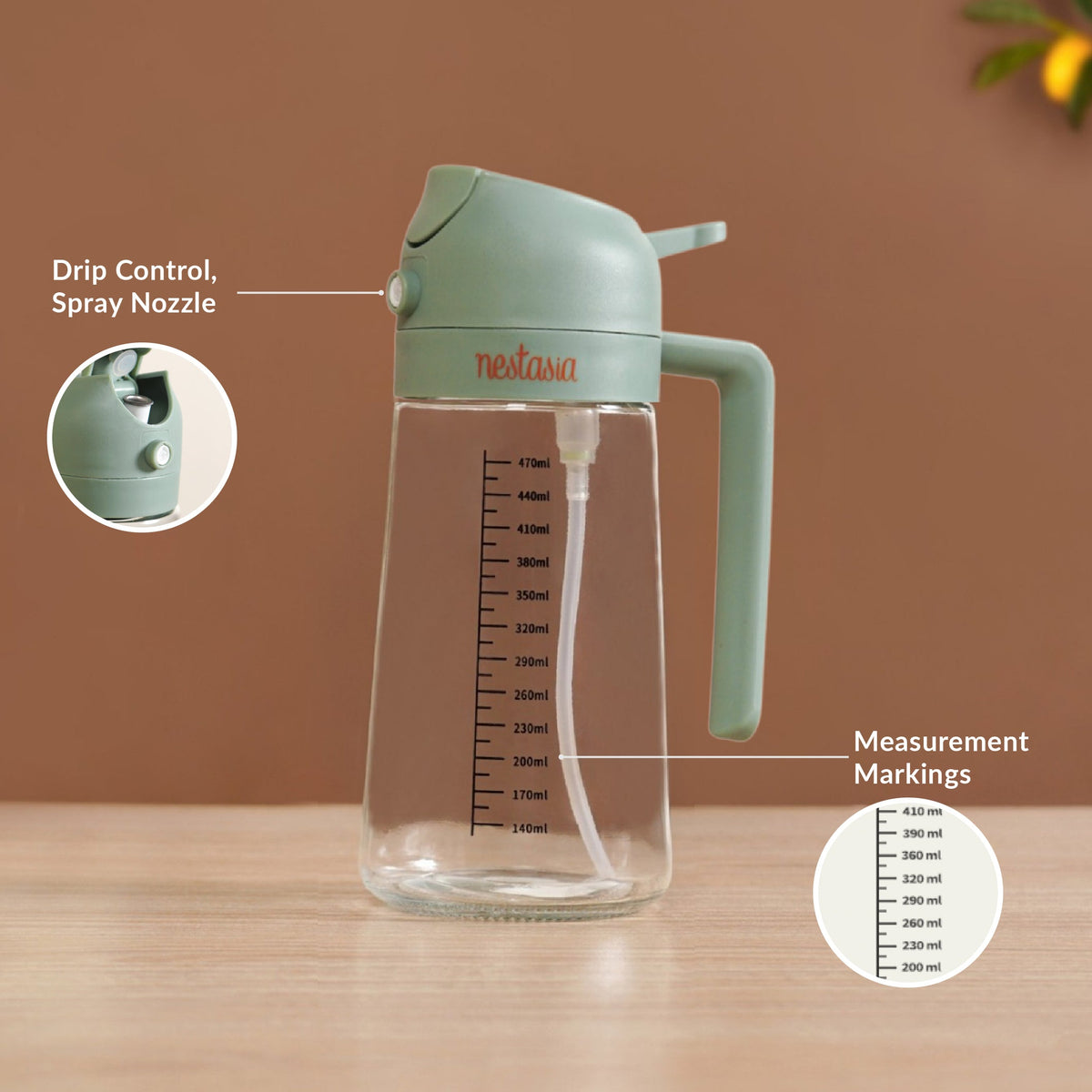 Spray And Pour Oil Dispenser Bottle Green 470ml With Spoon Nestasia