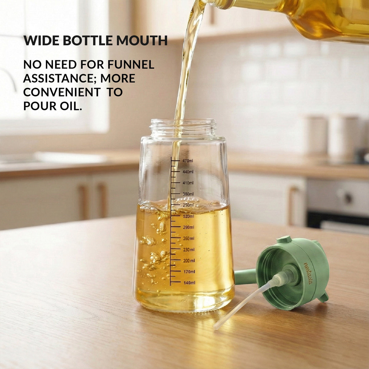 Spray And Pour Oil Dispenser Bottle Green 470ml With Spoon Nestasia