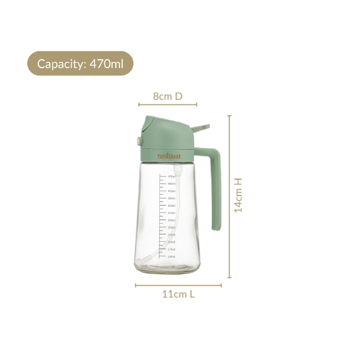 Spray And Pour Oil Dispenser Bottle Green 470ml With Spoon Nestasia