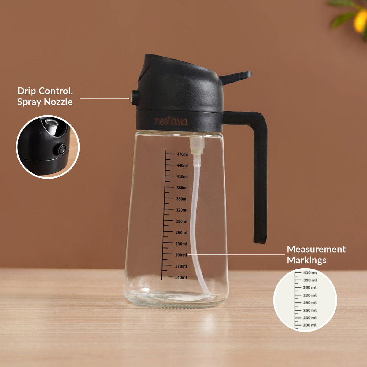 Spray And Pour Oil Dispenser Bottle Black 470ml With Spoon Nestasia