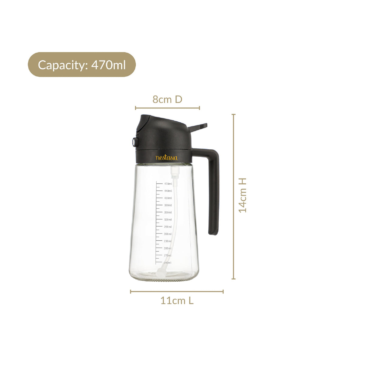 Spray And Pour Oil Dispenser Bottle Black 470ml With Spoon Nestasia