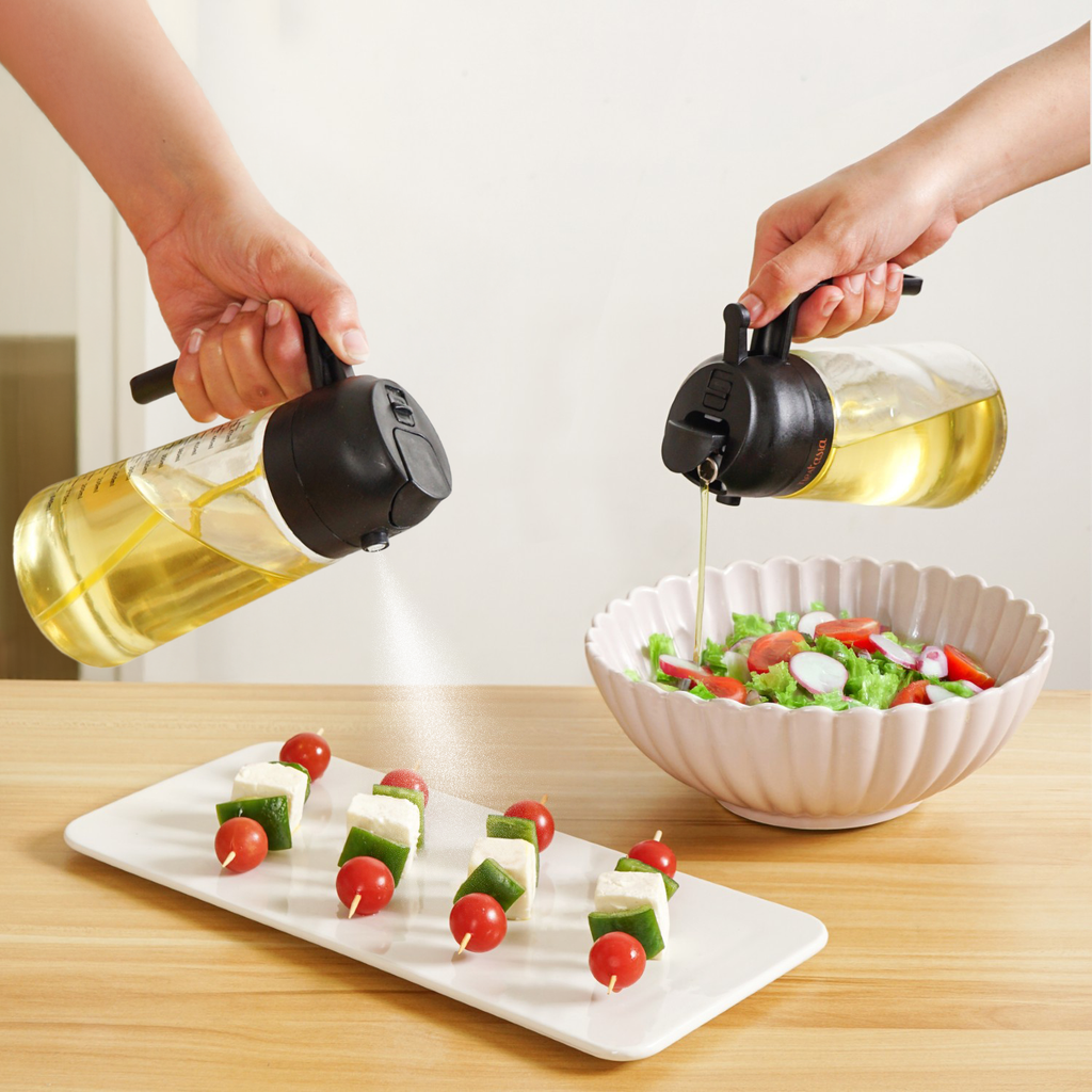 Spray And Pour Oil Dispenser Bottle Black 470ml With Spoon Nestasia