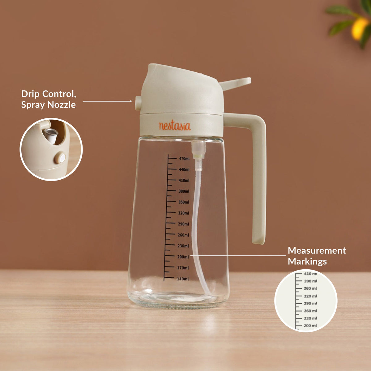 Spray And Pour Oil Dispenser Bottle Beige 470ml With Spoon Nestasia