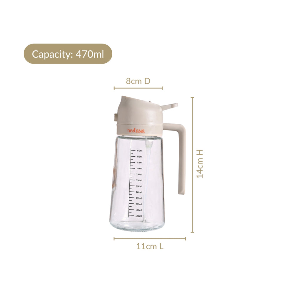 Spray And Pour Oil Dispenser Bottle Beige 470ml With Spoon Nestasia