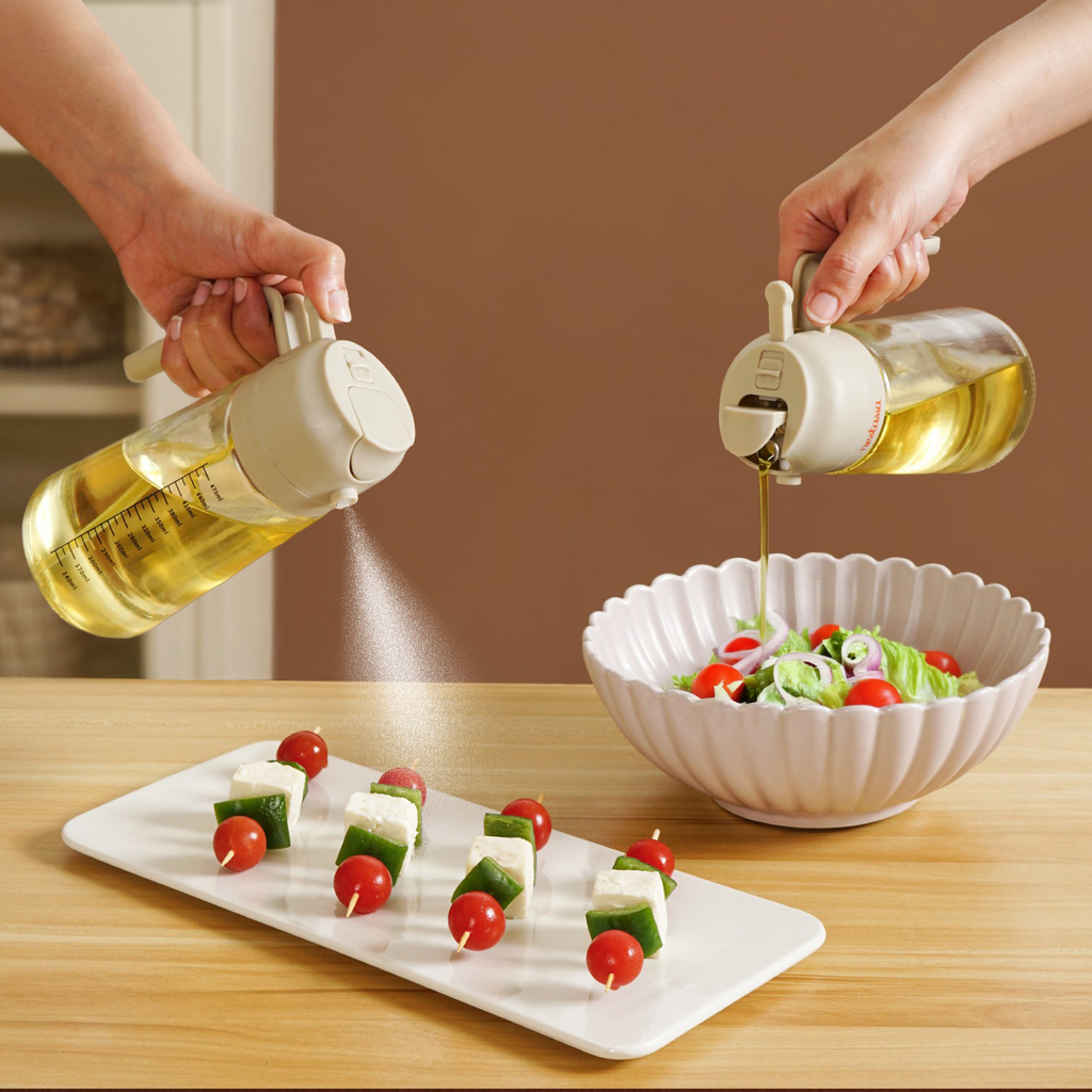 Spray And Pour Oil Dispenser Bottle Beige 470ml With Spoon Nestasia