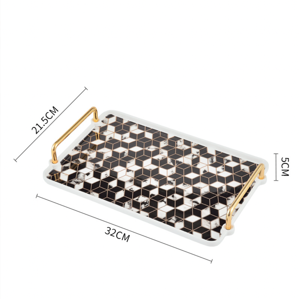Marble Finish Tray With Handle Nestasia
