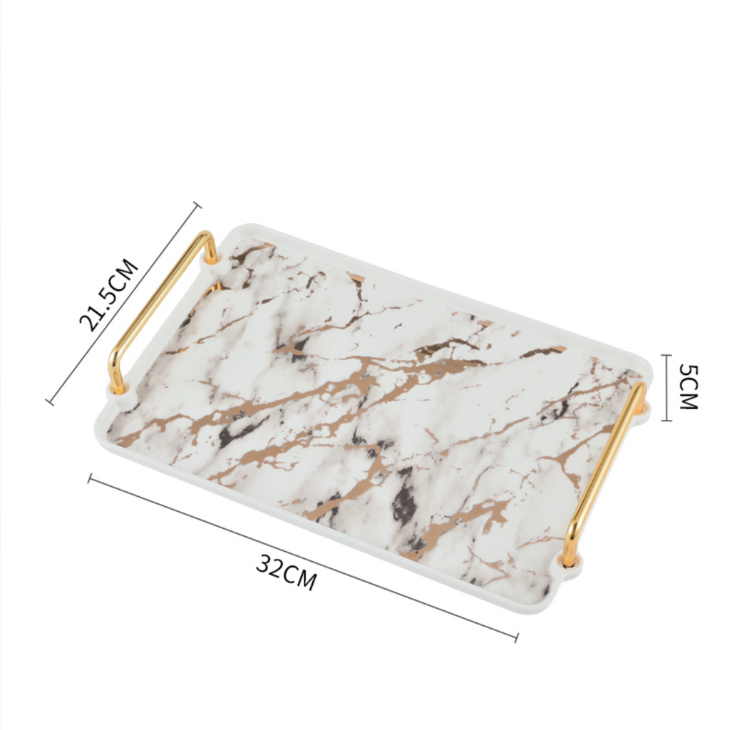 Marble Finish Tray With Handle Nestasia
