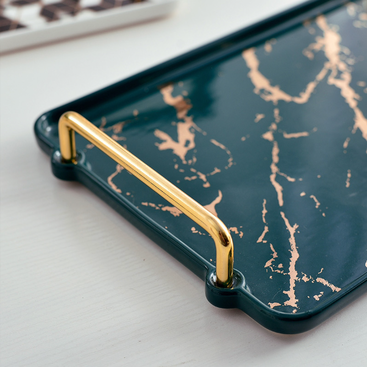 Marble Finish Tray With Handle Nestasia