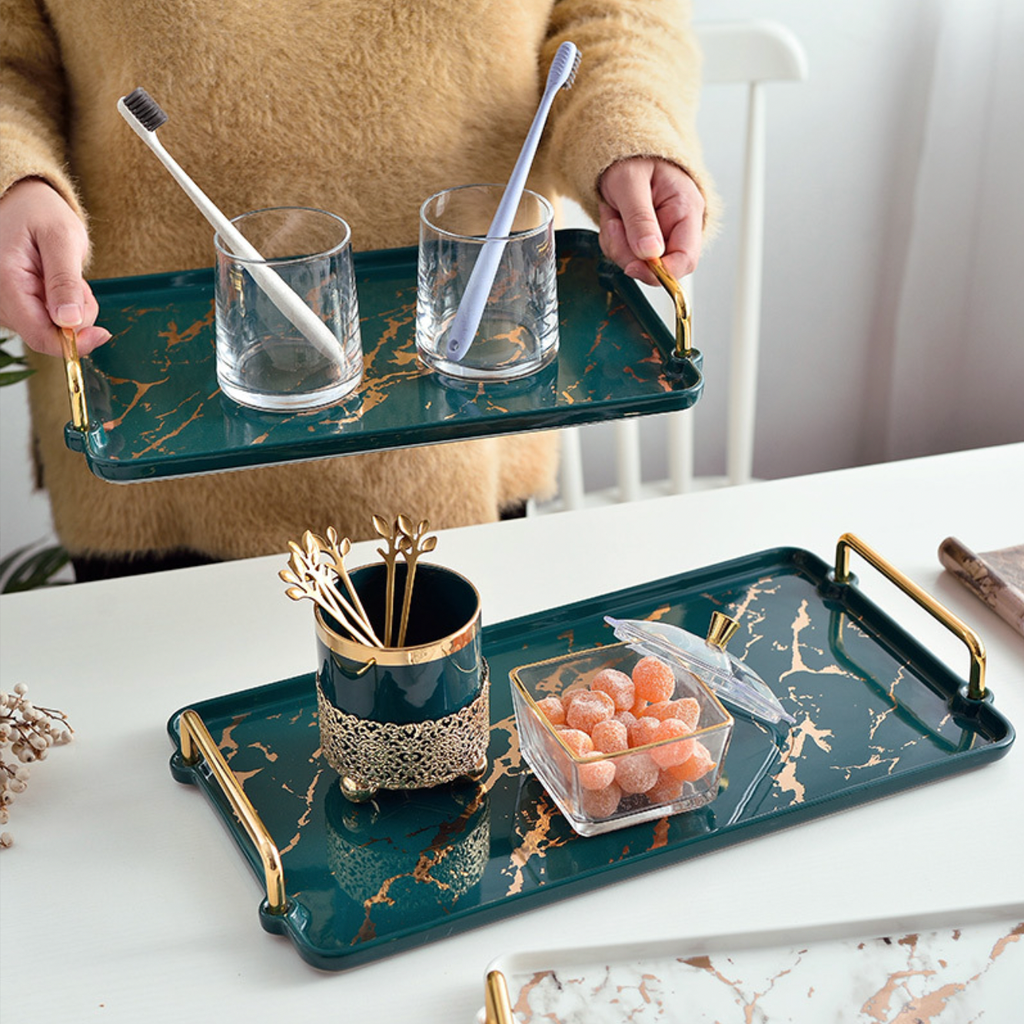 Marble Finish Tray With Handle Nestasia