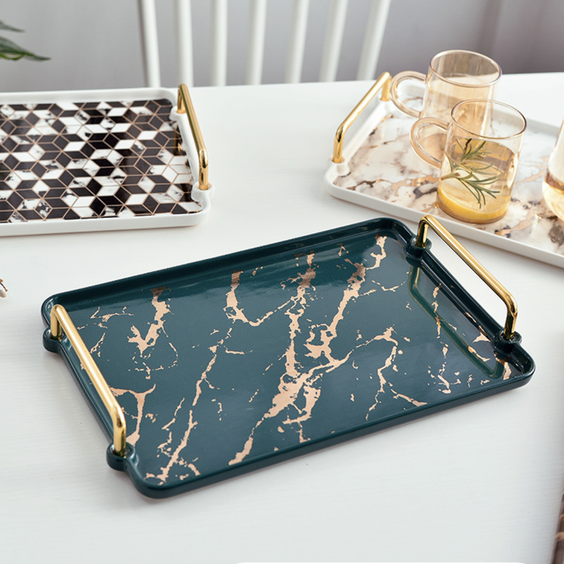 Marble Finish Tray With Handle Nestasia