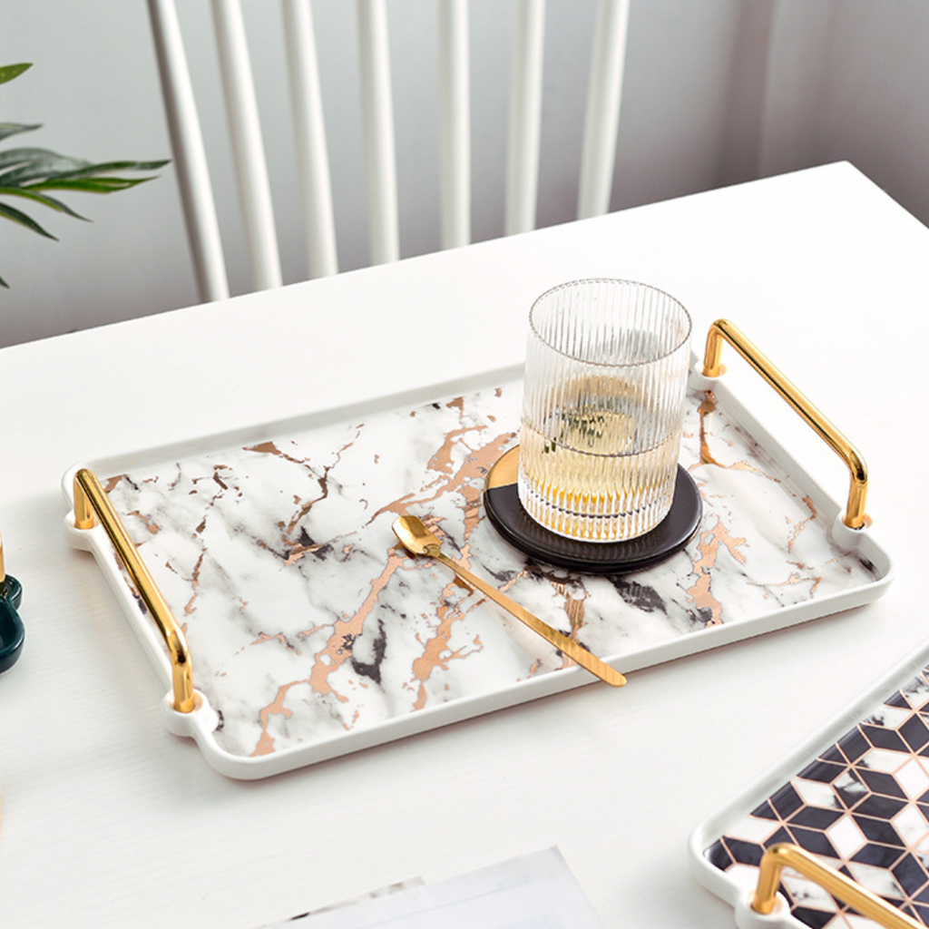 Marble Finish Tray With Handle Nestasia