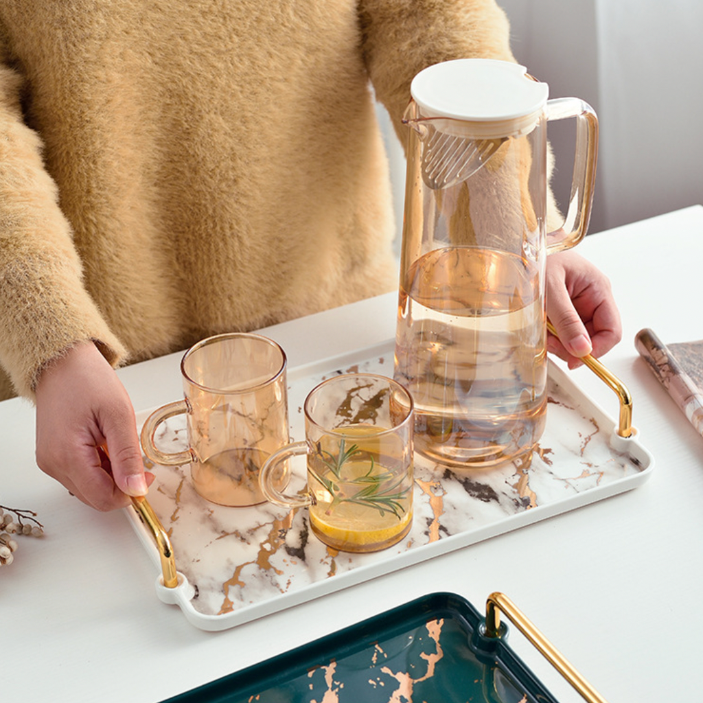 Marble Finish Tray With Handle Nestasia