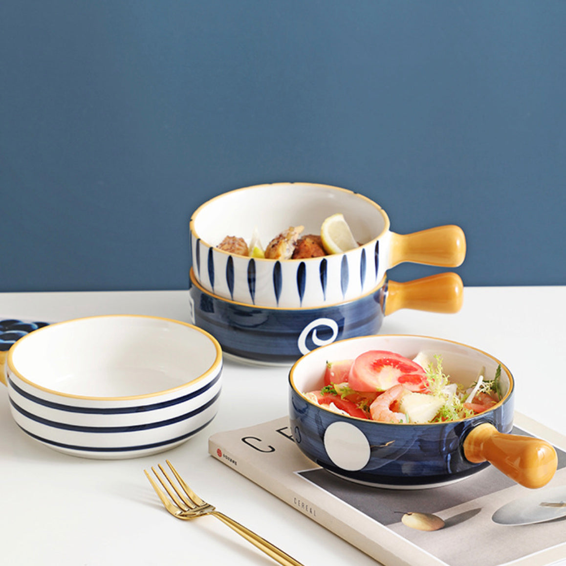 Ceramic Capri Snack Bowl With Handle Nestasia