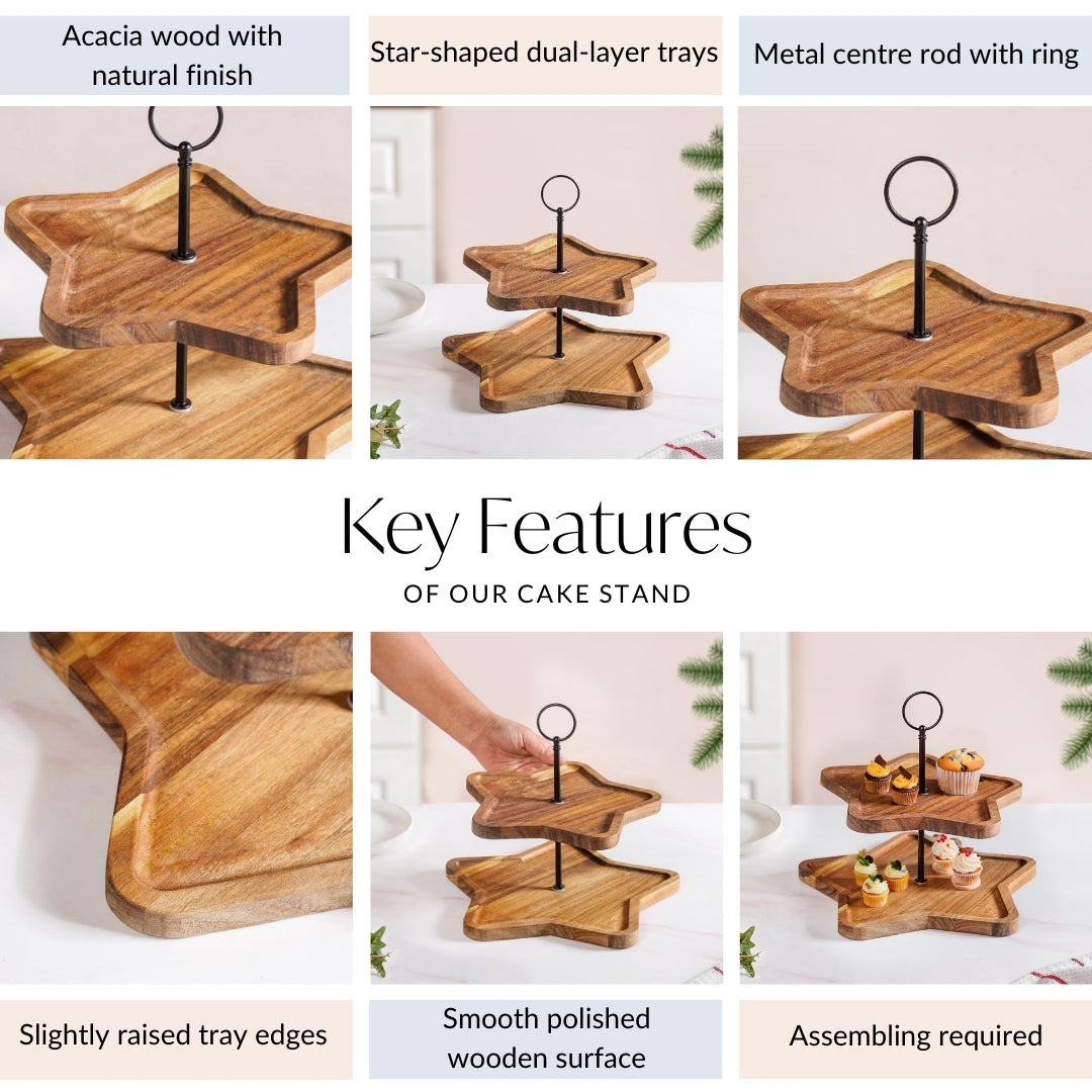 Star 2 Tier Wooden Cake Stand Nestasia