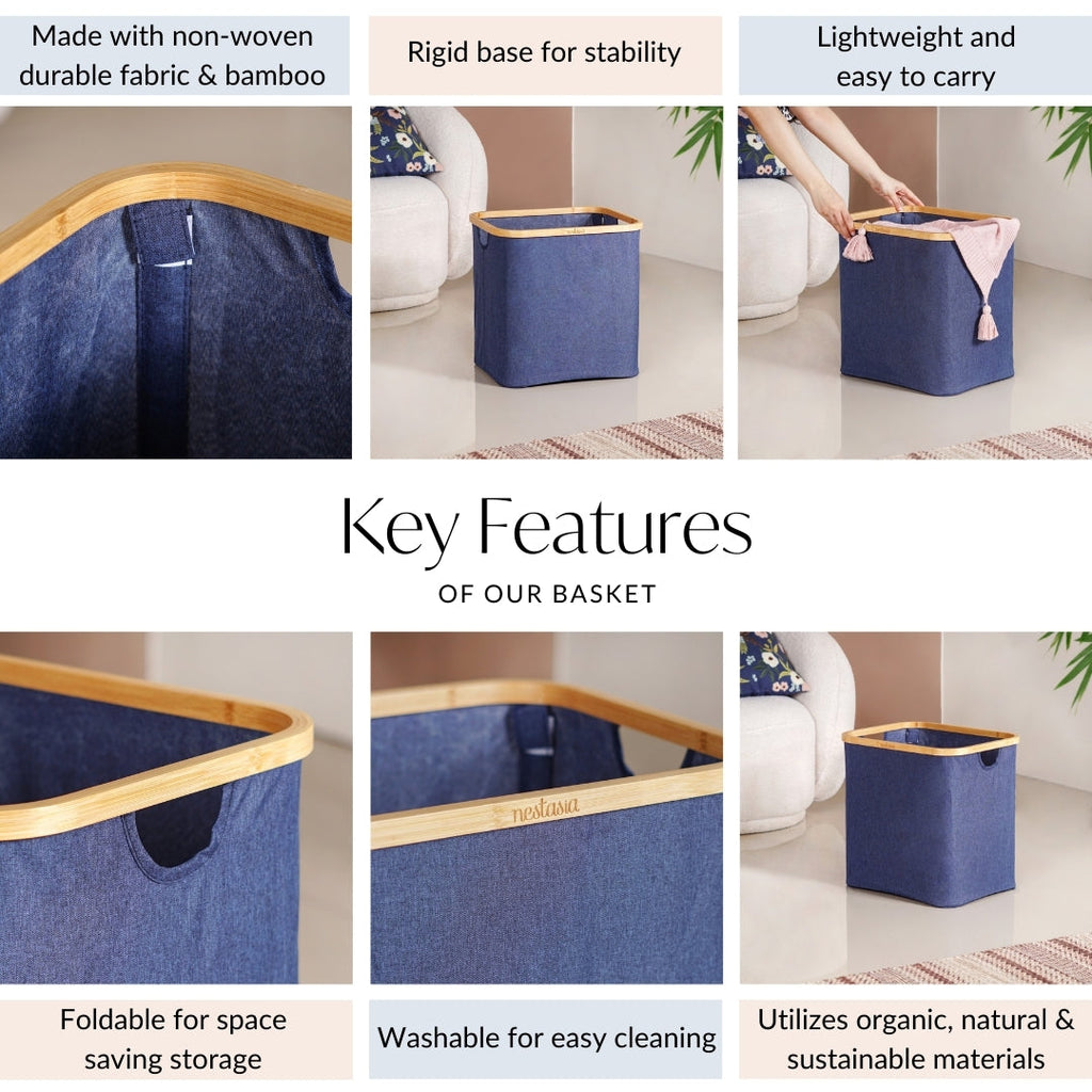 Fabric Storage Basket Blue Nestasia