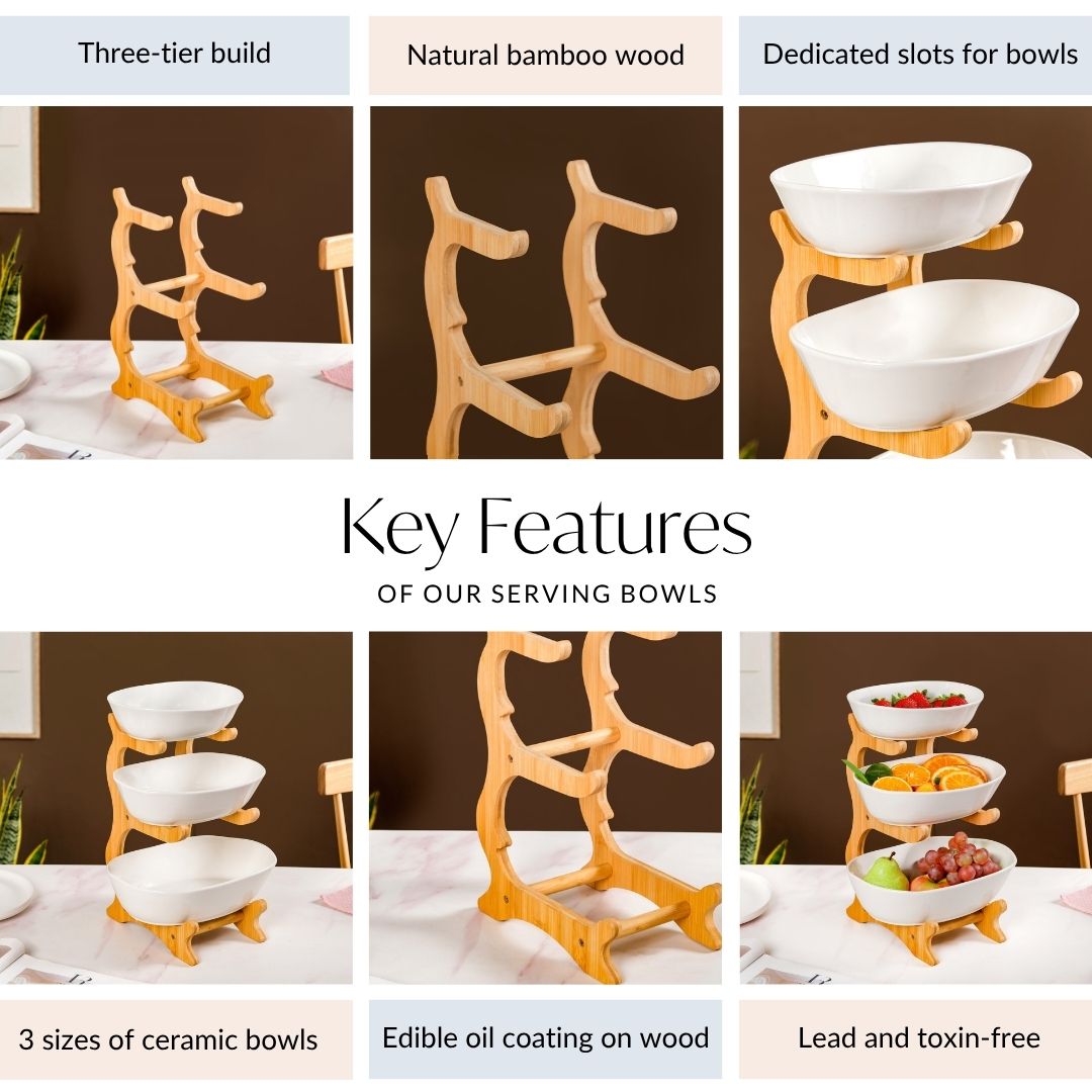 White 3 Tier Ceramic Fruit Bowl With Stand Nestasia