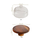Pedestal Acacia Wood Cake Stand With Cloche 22cm Nestasia