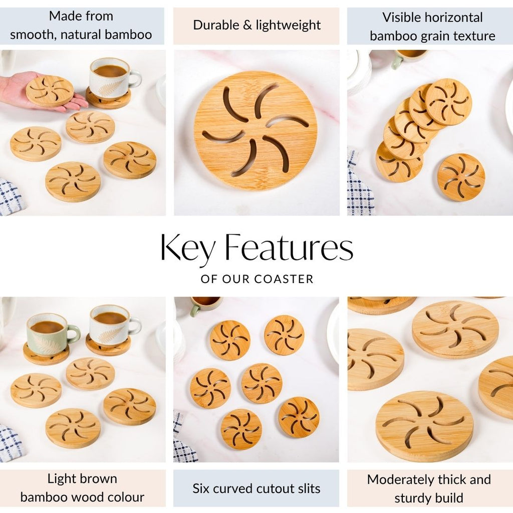 Pinwheel Bamboo Coaster Set Of 6 Nestasia
