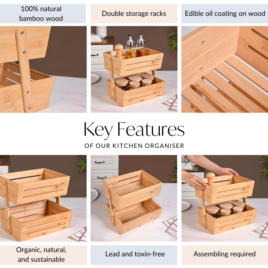 Double Tier Bamboo Storage Basket Nestasia