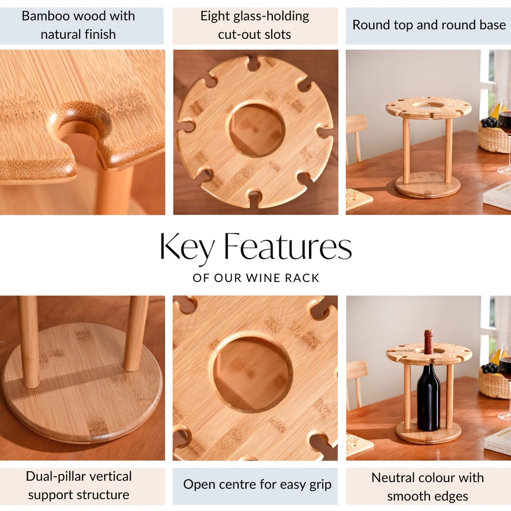 Mod Round Wooden Wine Bottle And Glass Holder Nestasia