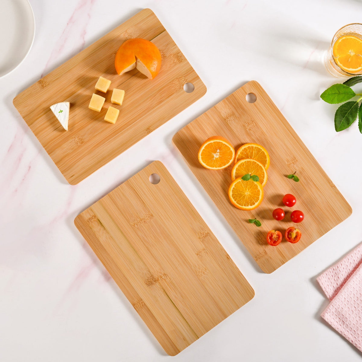 Natural Bamboo Serving Platter Chopping Board Set Of 3 Nestasia