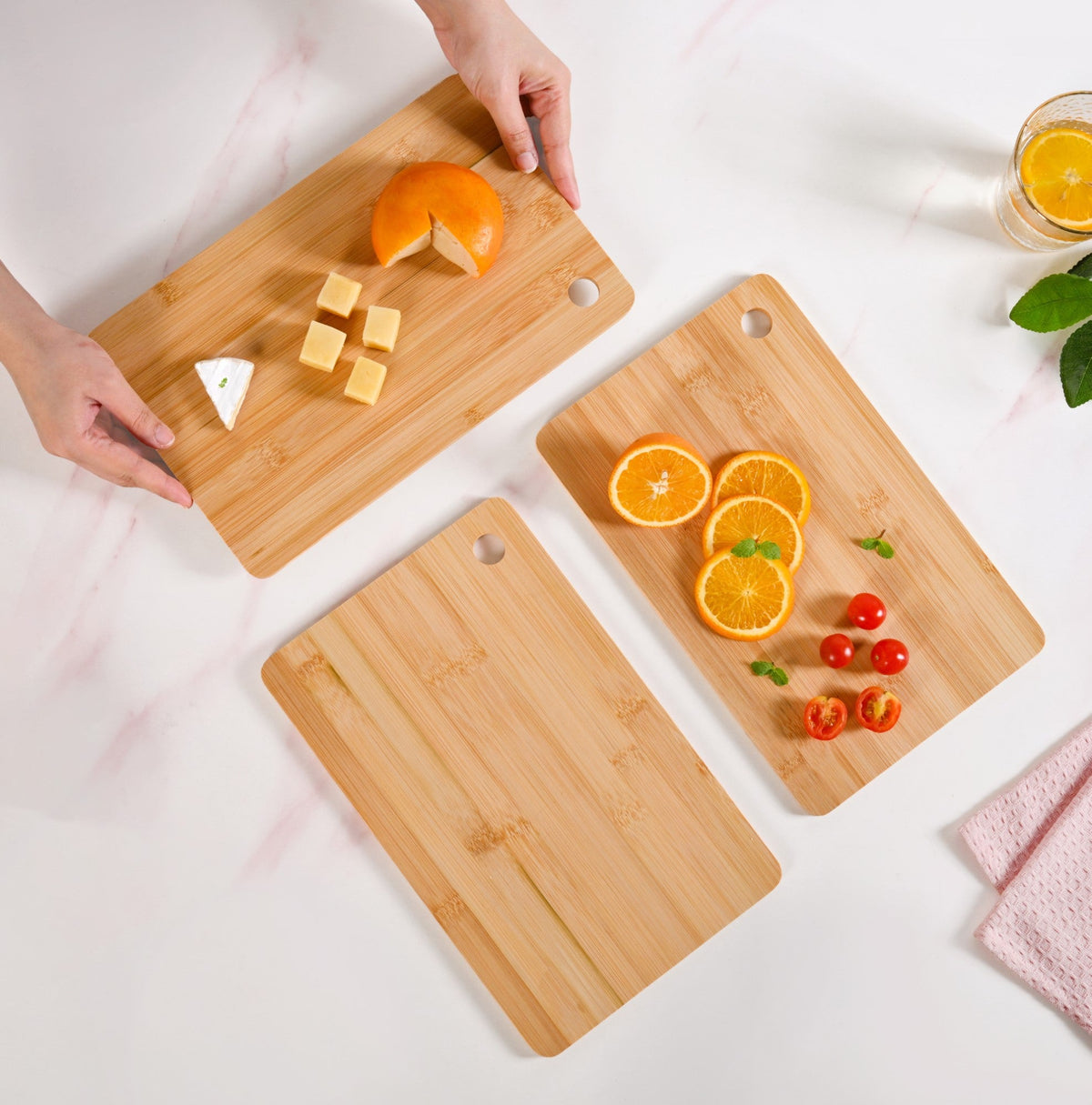 Natural Bamboo Serving Platter Chopping Board Set Of 3 Nestasia