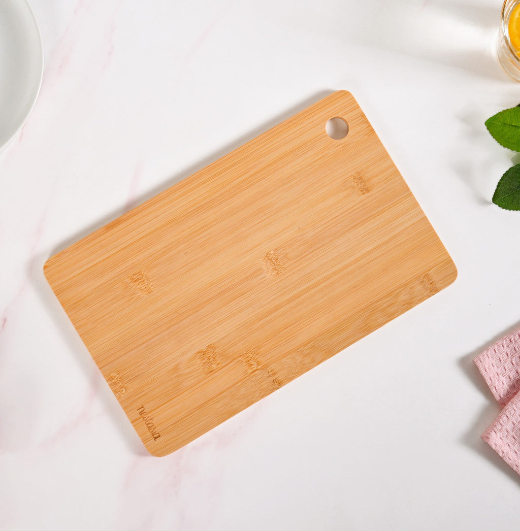 Natural Bamboo Serving Platter Chopping Board Set Of 3 Nestasia