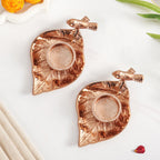 NestGlow Bird Leaf Tealight Candle Holder Set Of 2 Rose Gold Nestasia