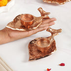 NestGlow Bird Leaf Tealight Candle Holder Set Of 2 Rose Gold Nestasia