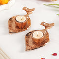 NestGlow Bird Leaf Tealight Candle Holder Set Of 2 Rose Gold Nestasia