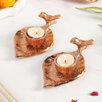 NestGlow Bird Leaf Tealight Candle Holder Set Of 2 Rose Gold Nestasia