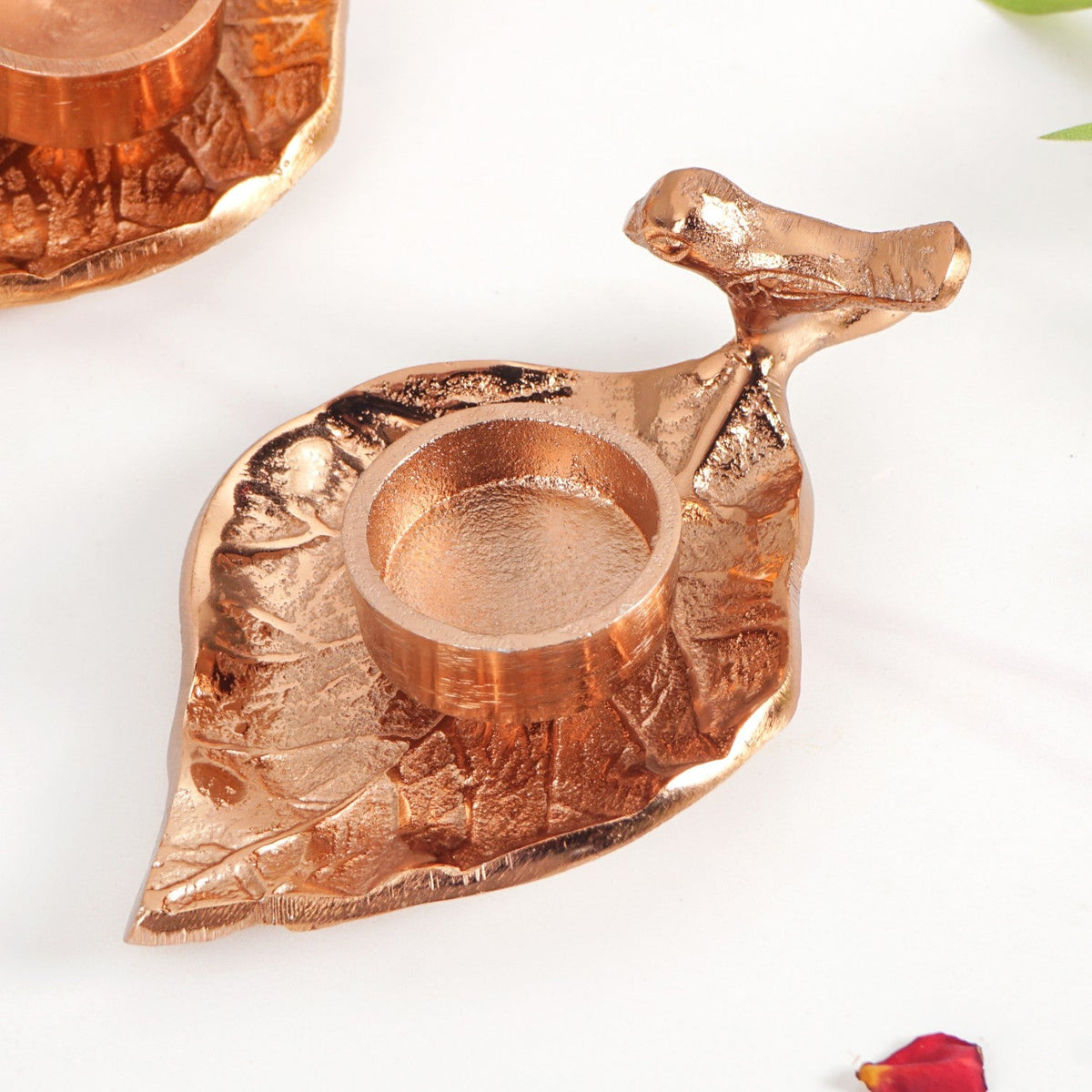 NestGlow Bird Leaf Tealight Candle Holder Set Of 2 Rose Gold Nestasia
