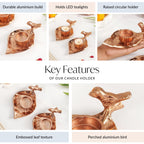 NestGlow Bird Leaf Tealight Candle Holder Set Of 2 Rose Gold Nestasia