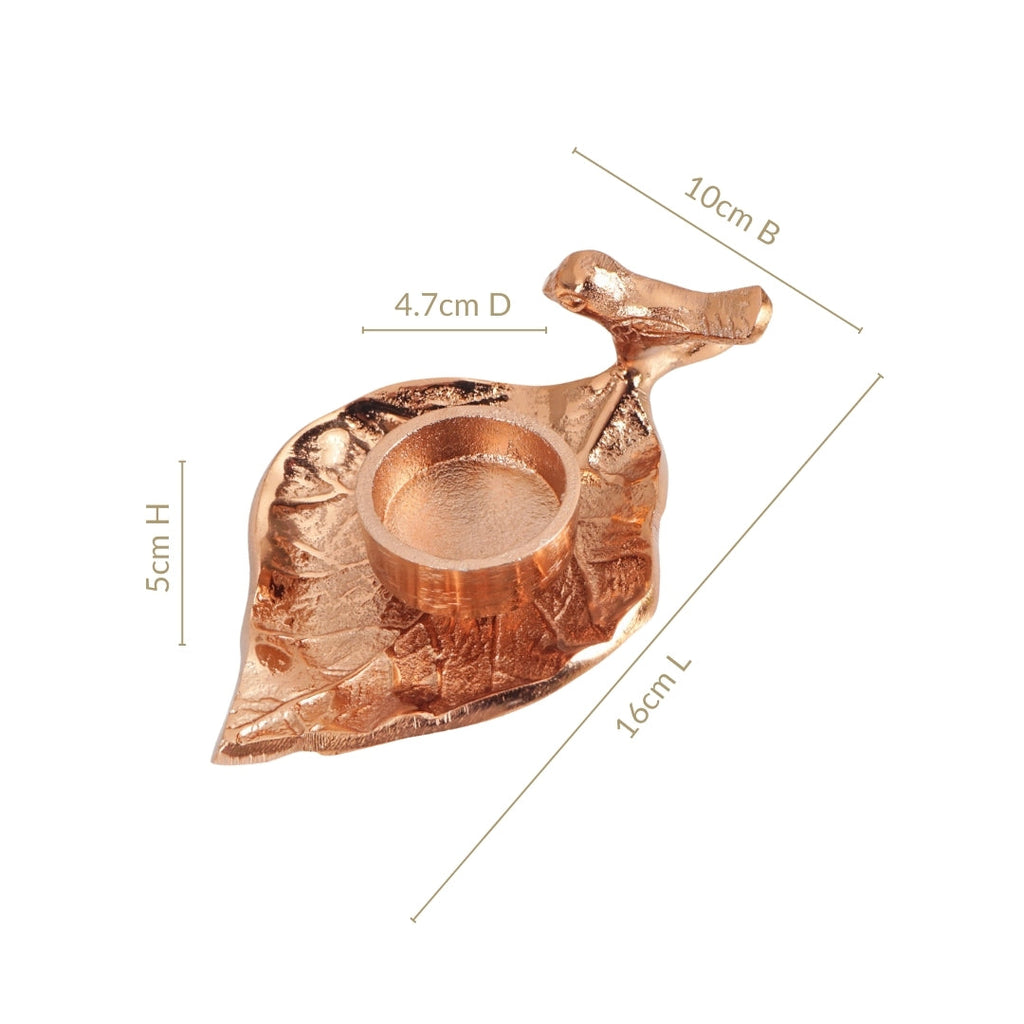NestGlow Bird Leaf Tealight Candle Holder Set Of 2 Rose Gold Nestasia