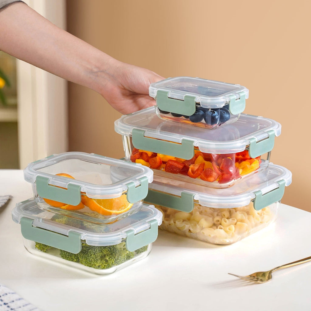 Nestro Airtight Food Storage Box Set Of 5 Green XS 185ml S 370ml M 600ml L 1000ml XL 1500ml Nestasia