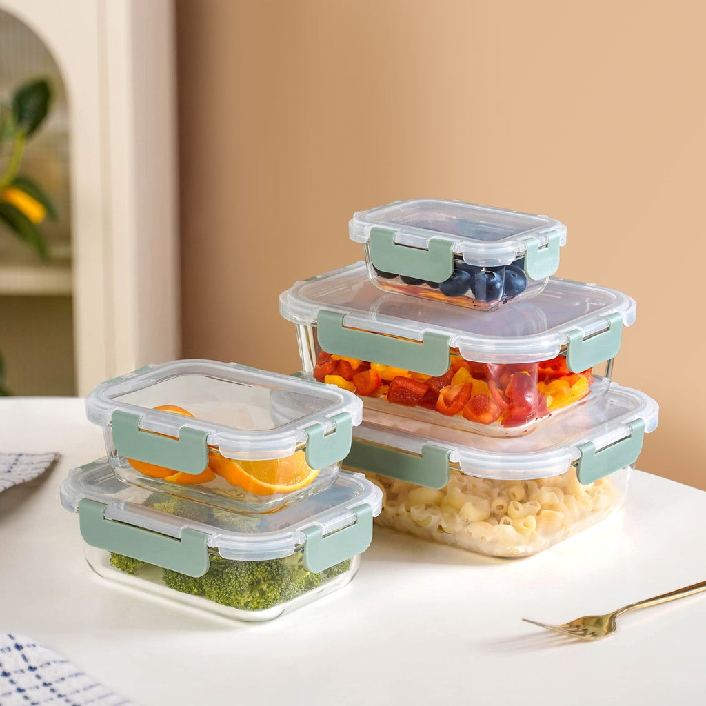 Nestro Airtight Food Storage Box Set Of 5 Green XS 185ml S 370ml M 600ml L 1000ml XL 1500ml Nestasia