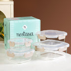 Nestro Airtight Food Storage Square Container Set Of 4 Beige S 300ml M 500ml L 800ml XL 1200ml Nestasia