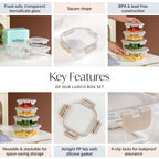 Nestro Airtight Food Storage Square Container Set Of 4 Beige S 300ml M 500ml L 800ml XL 1200ml Nestasia