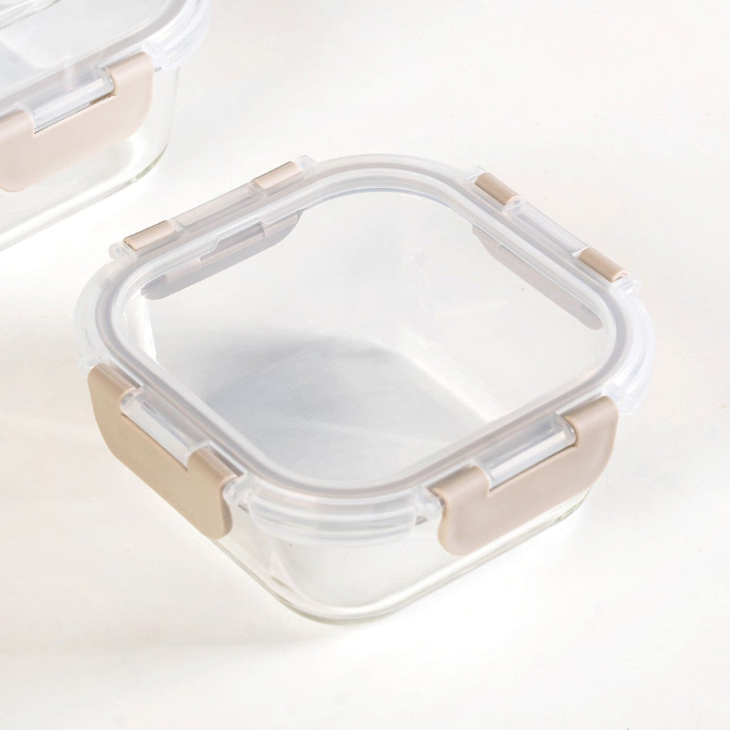 Nestro Airtight Food Storage Square Container Set Of 4 Beige S 300ml M 500ml L 800ml XL 1200ml Nestasia